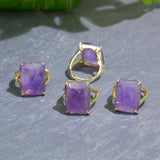 Rectangular Crystal Ring, Green/Purple Fluorite Jewelry, Spritual Healing Gemstone Ring for Women, Gift for Mom/Friend/Sister