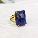 Rectangular Crystal Ring, Green/Purple Fluorite Jewelry, Spritual Healing Gemstone Ring for Women, Gift for Mom/Friend/Sister