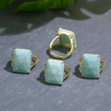 Rectangular Crystal Ring, Green/Purple Fluorite Jewelry, Spritual Healing Gemstone Ring for Women, Gift for Mom/Friend/Sister
