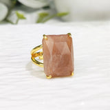 Rectangular Crystal Ring, Green/Purple Fluorite Jewelry, Spritual Healing Gemstone Ring for Women, Gift for Mom/Friend/Sister