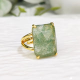 Rectangular Crystal Ring, Green/Purple Fluorite Jewelry, Spritual Healing Gemstone Ring for Women, Gift for Mom/Friend/Sister