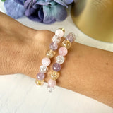 1pc/Love and Happiness Stone Beaded Bracelet Healing Crystal Bracelet, Rose Quartz, Clear Quartz, Citrine, Amethyst Beaded Jewel