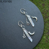Raw Crystal with Moon and Stars Earrings  Dangle Jewelry