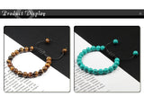 8mm Tiger Eye Stone Beads Bracelet Adjustable Braided Rope