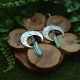 Raw Crystal with Moon and Stars Earrings  Dangle Jewelry