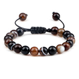 8mm Tiger Eye Stone Beads Bracelet Adjustable Braided Rope