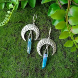 Raw Crystal with Moon and Stars Earrings  Dangle Jewelry