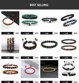8mm Tiger Eye Stone Beads Bracelet Adjustable Braided Rope