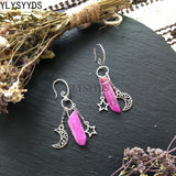 Raw Crystal with Moon and Stars Earrings  Dangle Jewelry