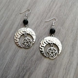 Raw Crystal with Moon and Stars Earrings  Dangle Jewelry