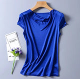 Silk Knit T-Shirt Women Drape Neck Soft Top