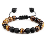 8mm Tiger Eye Stone Beads Bracelet Adjustable Braided Rope