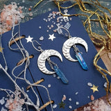 Raw Crystal with Moon and Stars Earrings  Dangle Jewelry