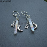 Raw Crystal with Moon and Stars Earrings  Dangle Jewelry