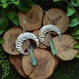 Raw Crystal with Moon and Stars Earrings  Dangle Jewelry