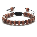 8mm Tiger Eye Stone Beads Bracelet Adjustable Braided Rope