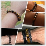 8mm Tiger Eye Stone Beads Bracelet Adjustable Braided Rope