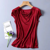 Silk Knit T-Shirt Women Drape Neck Soft Top