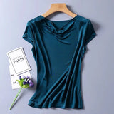 Silk Knit T-Shirt Women Drape Neck Soft Top