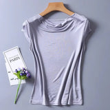 Silk Knit T-Shirt Women Drape Neck Soft Top