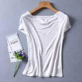 Silk Knit T-Shirt Women Drape Neck Soft Top