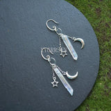 Raw Crystal with Moon and Stars Earrings  Dangle Jewelry