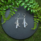 Raw Crystal with Moon and Stars Earrings  Dangle Jewelry