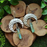 Raw Crystal with Moon and Stars Earrings  Dangle Jewelry