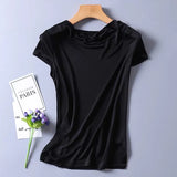 Silk Knit T-Shirt Women Drape Neck Soft Top