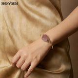 Jewelry Healing Purple Pink Crystal Hand Winding Irregular Natural Amethyst Strawberry Rose Quartz Women Bracelet