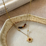Tiger Eye Layered Necklace  Gold-Tone Alloy, Natural Tiger Eye Beads