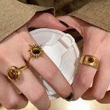 Vintage Tiger's-eye Stone Rings For Women Girls Golden Sunflower