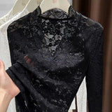 New Women's White Lace V-Neck Long Sleeve Blouse 