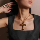 Tigers Eye Cross Pendant Necklace Fashion Vintage