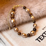 Tiger Eye Stone Bead Bracelet for Women  Stainless Steel Bracelet