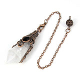 Natural 12 Faceted Healing Crystal Reiki Divination Dowsing Rose Pink Quartz Stone Pendulum Pendant Chain Necklace Jewelry