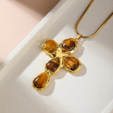 Tigers Eye Cross Pendant Necklace Fashion Vintage