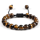8mm Tiger Eye Stone Beads Bracelet Adjustable Braided Rope