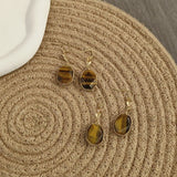 Faceted Tiger Eye Stone Geometric Wheat Ear Earrings Vintage Light Luxury Jewelry Women Festival Birthday Gifts