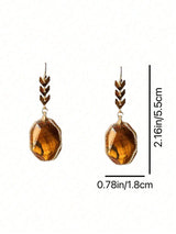 Faceted Tiger Eye Stone Geometric Wheat Ear Earrings Vintage Light Luxury Jewelry Women Festival Birthday Gifts