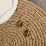 Faceted Tiger Eye Stone Geometric Wheat Ear Earrings Vintage Light Luxury Jewelry Women Festival Birthday Gifts