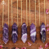 Healing Crystal Quartz Double Point Terminated Pendant Necklace For Women Citrines Amethysts Quartz Boho Necklace Gift For Her
