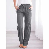 Cotton Linen Drawstring Pants Elastic Waist