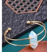 Women's Healing Chakra Natural Stone Hexagonal Wire Crystal Bracelet Rose Quartz, Gemstone, Cuff Bracelet