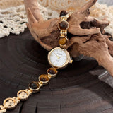 Gold-Hued Women's Watch Featuring Tiger's Eye