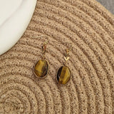 Faceted Tiger Eye Stone Geometric Wheat Ear Earrings Vintage Light Luxury Jewelry Women Festival Birthday Gifts