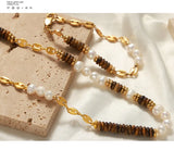 Tiger Eye Stone Splice Freshwater Pearl Beaded Chain Necklace