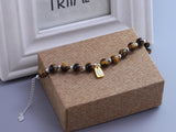 925 Sterling Silver Natural Tiger's Eye Bracelet For Women Gift 14K Gold Plated Wealth And Fortune Pendant Jewelry