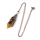 Natural 12 Faceted Healing Crystal Reiki Divination Dowsing Rose Pink Quartz Stone Pendulum Pendant Chain Necklace Jewelry