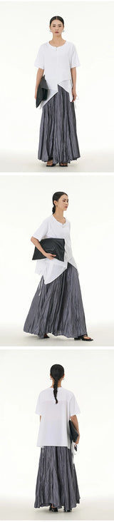 Elegant Drape Crumpled  Summer Elastic Waist
